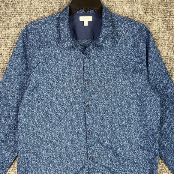 CALVIN KLEIN SHIRT MENS XL BLUE PARTY DANCE CLUB‎ BUTTON-FRONT LONG-SLEEVE - Picture 1 of 13
